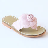 L'Amour Girls B760 Patent Pink Flower Applique Thong Sandals