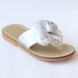 L'Amour Girls B760 Silver Patent Flower Applique Thong Sandals