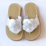 L'Amour Girls B760 Silver Patent Flower Applique Thong Sandals