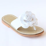 L'Amour Girls B760 White Patent Flower Applique Thong Sandals