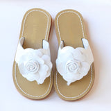 L'Amour Girls B760 White Patent Flower Applique Thong Sandals