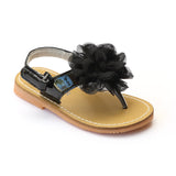 L'Amour Girls Black Organza Carnation Flower Thong Sandals