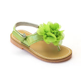 L'Amour Girls Lime Organza Carnation Flower Thong Sandals