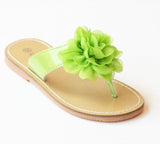 L'Amour Girls Lime Organza Carnation Flower Thong Sandals