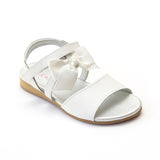 L'Amour Girls White Grosgrain Bow Leather Sandals - Babychelle.com