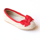 L'Amour Girls Faux Straw Red Bow Flats