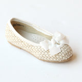 L'Amour Girls Faux Straw White Bow Flats