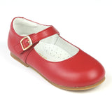 L'Amour Girls Rebecca Holiday Christmas Red  Napa Leather Special Occasion Buckled Flat - Babychelle.com