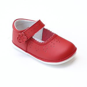 Angel Baby Girls Red Leather Scalloped Mary Janes - Babychelle.com