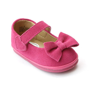 Angel Infant Girls D248 Fuchsia Nubuck Leather Bow Mary Janes - Babychelle.com