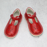 L'Amour Shoes Toddler Girls Red Mary Janes - Alix Vintage Inspired Red Leather T-Strap Wedge Mary Jane - Babychelle.com