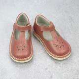 L'Amour Shoes Toddler Girls Vintage Rose Mary Janes - Alix Vintage Inspired Vintage Rose Leather T-Strap Wedge Mary Jane - Babychelle.com