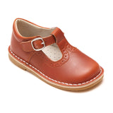 L'Amour Girls Frances Cognac Brogue Perforated T-Strap School Leather Mary Janes - Babychelle.com