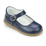 L'Amour Girls Navy Scallop Leather Mary Janes for School and Holidays and Special Occasions - Babychelle.com