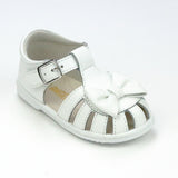 Angel Baby Girls Nellie Classic White Bow Leather Closed Toe Sandal - Babychelle.com