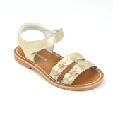 Toddler girls classic scalloped champagne leather bow sandal - Babychelle.com