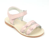 Toddler girls classic pink scalloped leather bow sandal - Babychelle.com