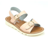 L'Amour Toddler Girls Apricot Pink Classic Hera Buckled Leather Sandal with EVA Wedge