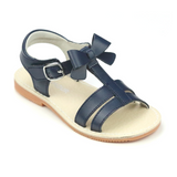 Girls Classic Navy Leather Bow T-Strap Sandal - Babychelle.com