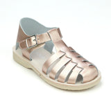 L'Amour Shoes Girls Ashton Rosegold Metallic Leather Fisherman Sandal - Babychelle.com