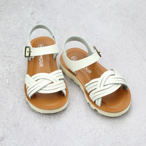 L'Amour Toddler Girls Classic Girls Athena White Braided Leather Sandal - Vintage Inspired Sandals -Babychelle.com