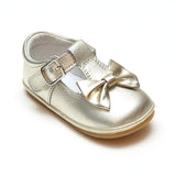 Angel Baby Girls Minnie Gold Bow Leather T-Strap Mary Jane - Babychelle.com