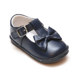 Angel Baby Girls Minnie Navy Bow Leather T-Strap Mary Jane - Babychelle.com