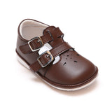 Angel Baby Girls Hattie Double Buckle Brown Leather English Mary Jane - Babychelle.com