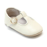 Infant Girls Beige T-Strap Napa Leather Mary Jane Crib Shoe - Babychelle.com