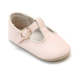 Infant Girls Pink T-Strap Napa Leather Mary Jane Crib Shoe - Babychelle.com
