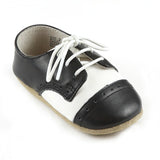Infant Baby Boys White Black Saddle Crib Shoe - Babychelle.com