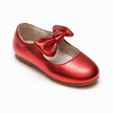 L'Amour Toddler Girls Celia Crinkled Metallic Red Bow Flats - Babychelle