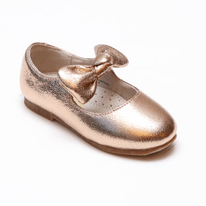 L'Amour Toddler Girls Celia Crinkled Metallic Rosegold Bow Flats - Babychelle