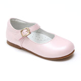 L'Amour Girls Rebecca Pearl Pink Napa Leather Special Occasion Buckled Flat - Babychelle.com
