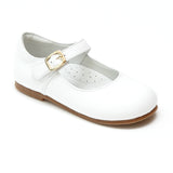 L'Amour Girls Rebecca Pearl White Napa Leather Special Occasion Buckled Flat - Babychelle.com