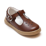 L'Amour Girls Chelsea Brown Leather T-Strap Cupsole Mary Janes - Babychelle.com