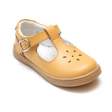 L'Amour Girls Chelsea Mustard Leather T-Strap Cupsole Mary Janes - Babychelle.com