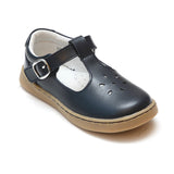 L'Amour Girls Chelsea Navy Leather T-Strap Cupsole Mary Janes - Babychelle.com