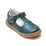 L'Amour Girls Chelsea Teal Leather T-Strap Cupsole Mary Janes - Babychelle.com