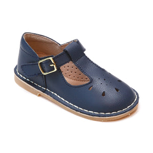 Bonnie Classic Navy Pebbled Leather T-Strap School Mary Janes - Babychelle.com