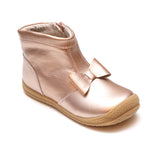 L'Amour Girls Rosegold Bow Leather Zip Ankle Boot - Babychelle.com