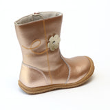 L'Amour Girls Rosegold Leather Flower Mid Boot - Babychelle.com