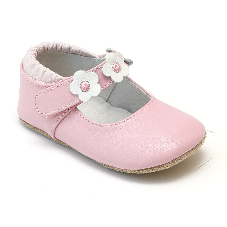 L'Amour Infant Girls Pink Flower Trio Leather Crib Mary Jane Shoes ...