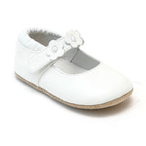 L'Amour Infant Girls White Flower Trio Leather Crib Mary Jane Shoes - Babychelle.com
