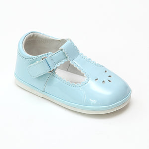 Angel Baby Girls Dottie Scalloped T-Strap Mary Janes - Patent Sky Blue - Babychelle.com