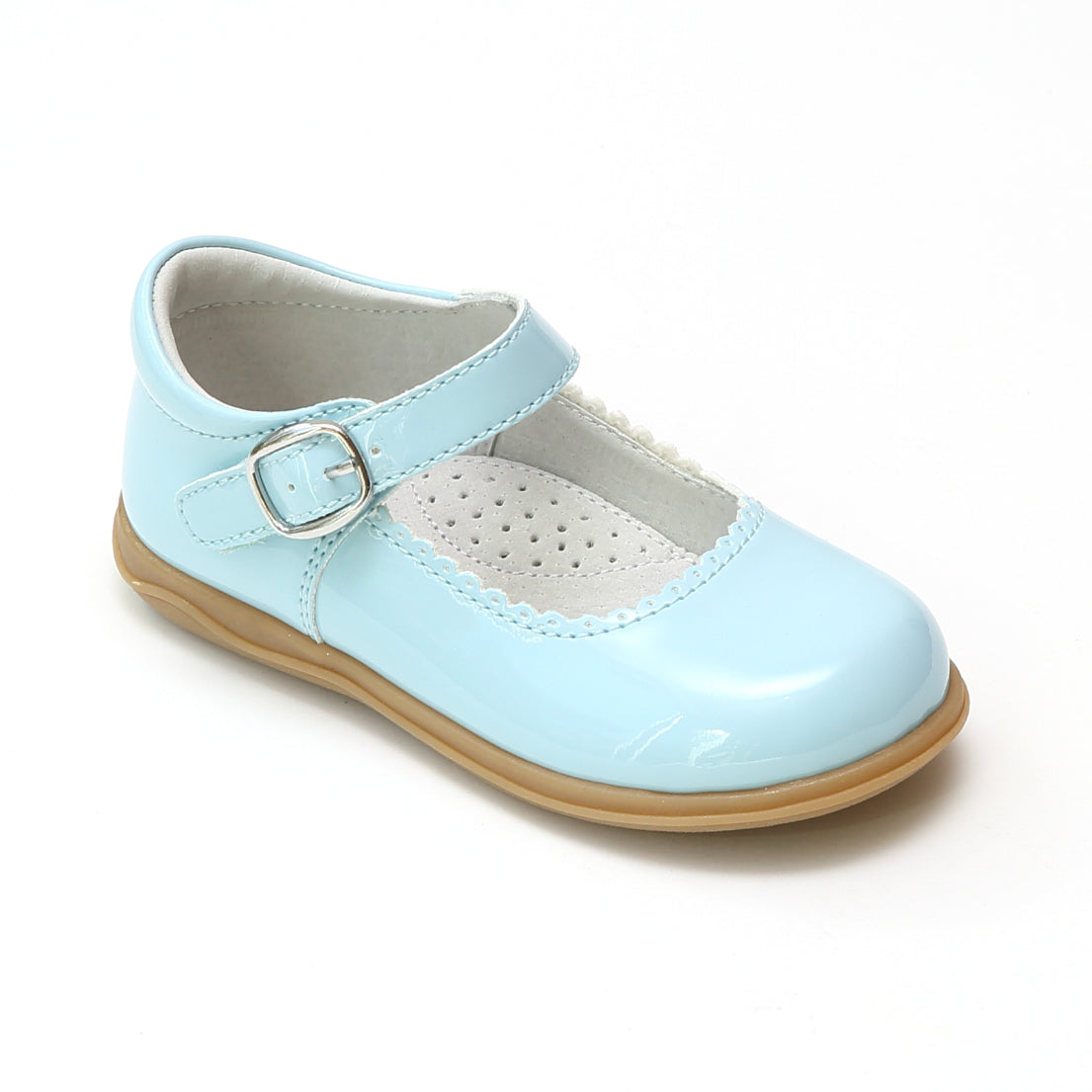 L Amour Girls Chloe Scalloped Trim Patent Mary Janes