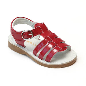 L'Amour Girls Saylor Patent Red Fisherman Sandals - Babychelle.com