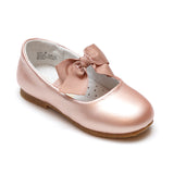L'Amour Girls Pauline Bow Pink Gold Leather Special Occasion Flat - Babychelle.com