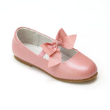 L'Amour Girls Pauline Bow Rose Leather Special Occasion Flat - Babychelle.com