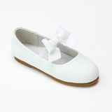 L'Amour Girls Pauline Bow White Leather Special Occasion Flat - Babychelle.com